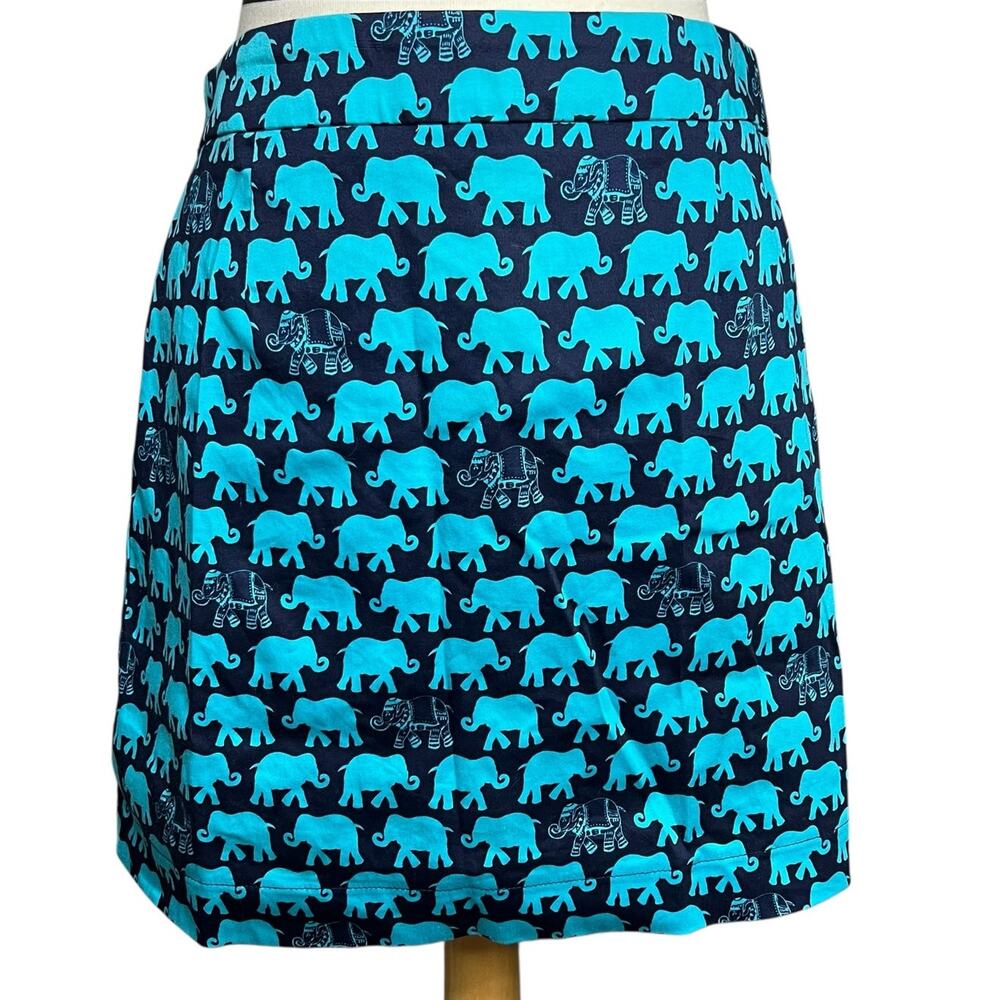 Tracy‎ Negoshian Skirt Womens 4 Blue Teal Elephant Print Stretch Resort Coastal